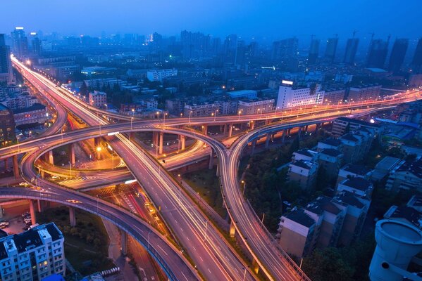 Brightly lit transport system of a large city