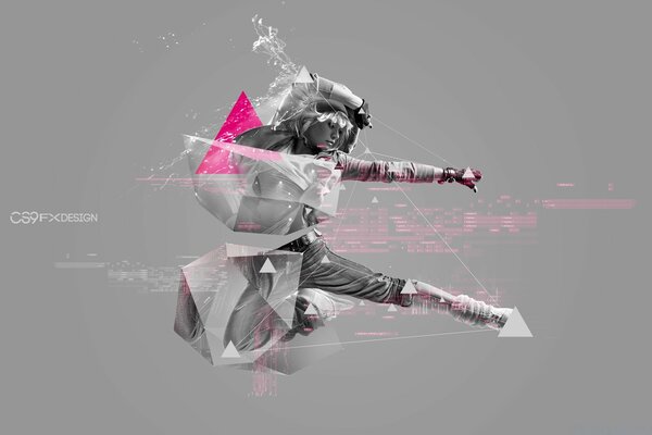 Fighter in motion , abstract background