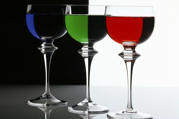 Wine colors three glasses with different color filling