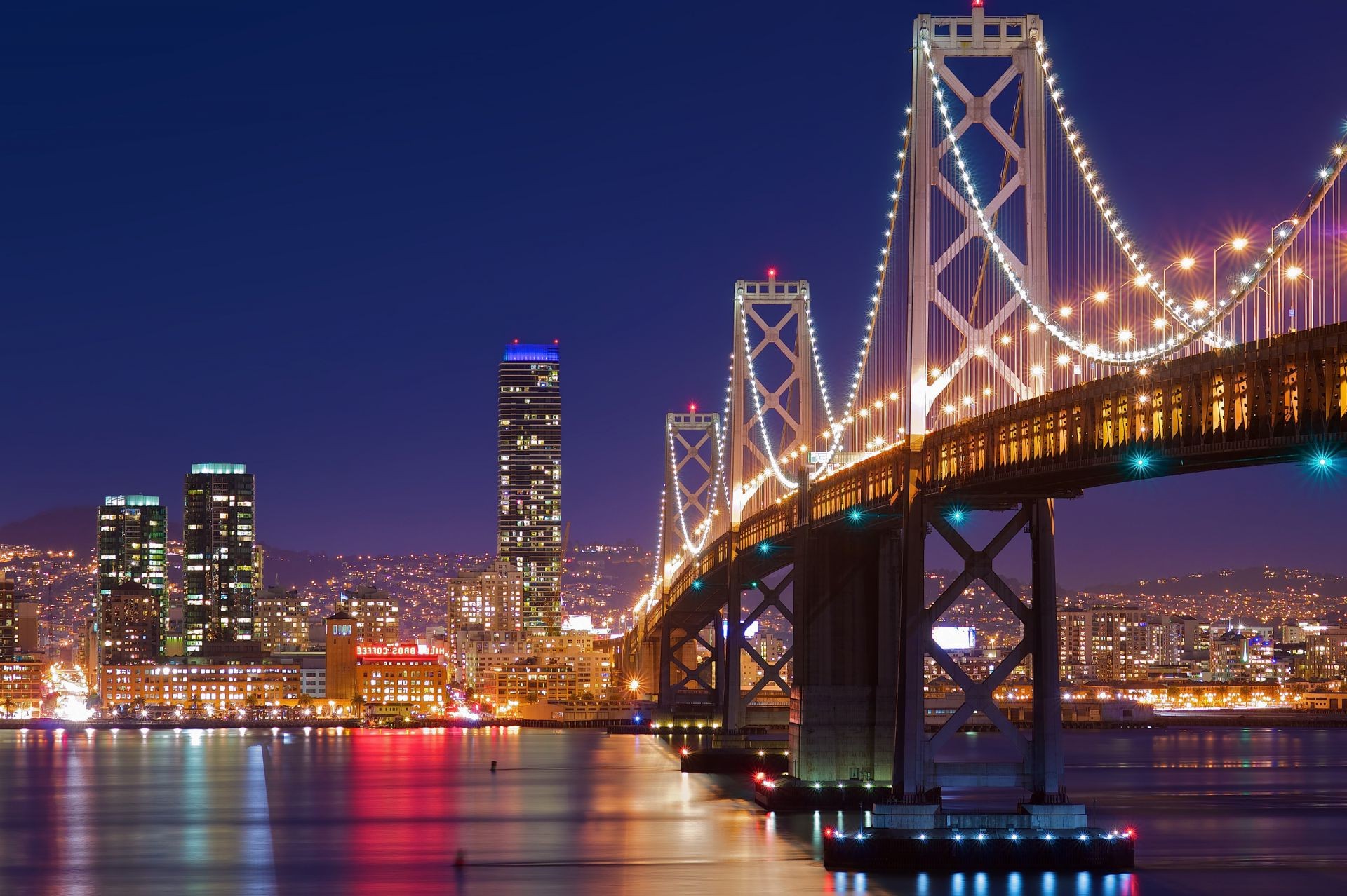 pontes ponte água arquitetura viagens crepúsculo cidade rio noite ponte suspensa céu centro da cidade pôr do sol iluminado cidade beira-mar tráfego sistema de transporte skyline urbano