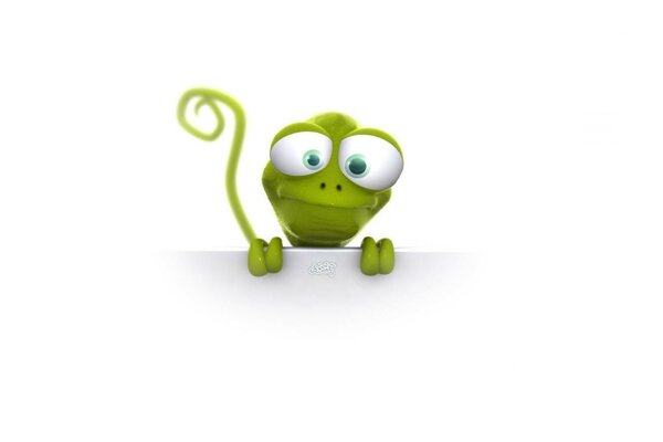 White background green big eyes cartoon lizard