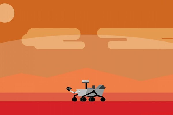 Робот на оранжевом фоне и красной земле