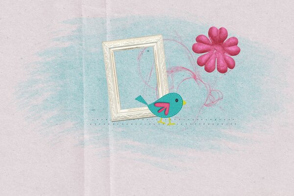 Portrait frame, bird and flower