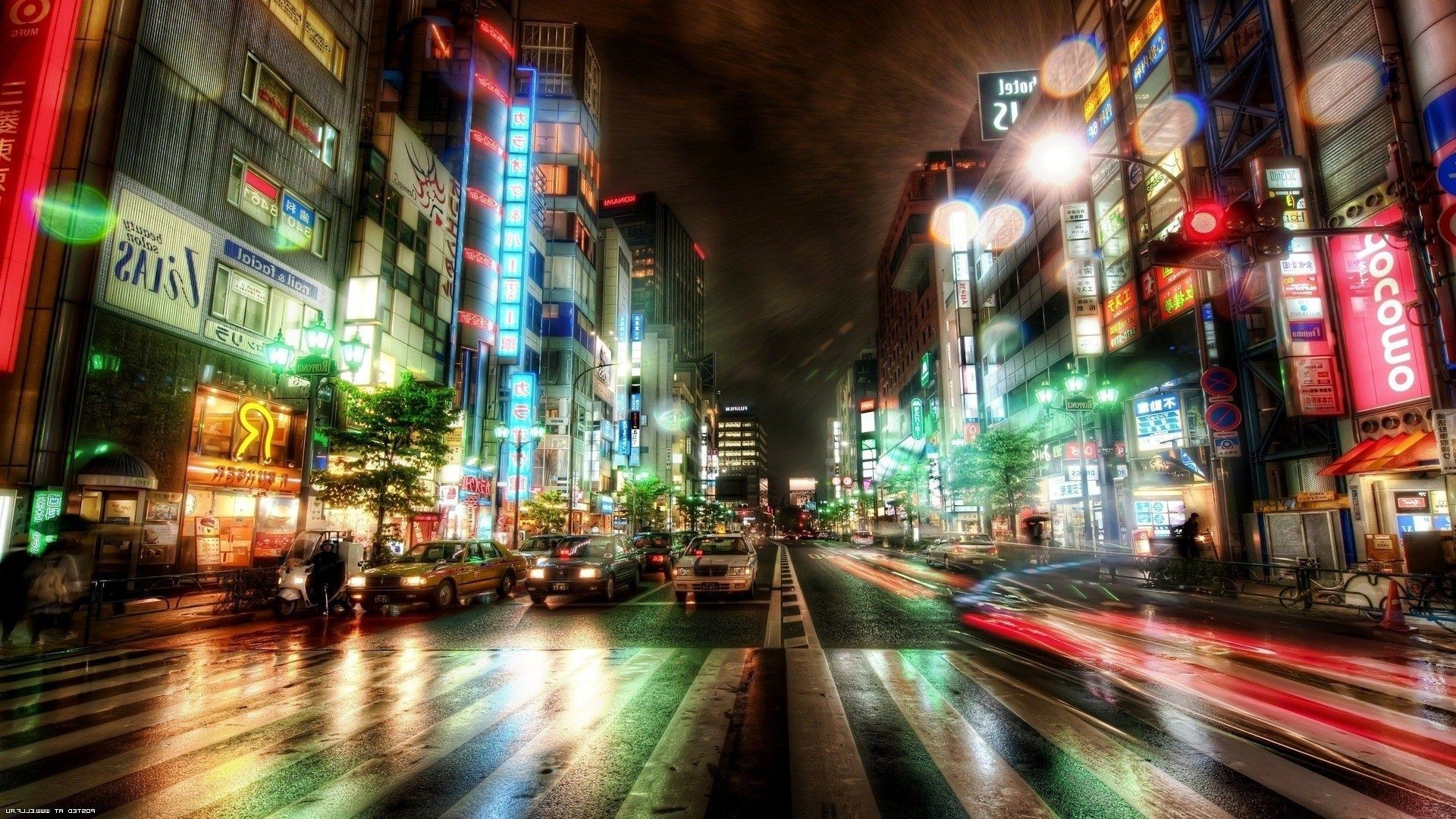 città strada urbano strada centro traffico viaggi neon luce sera sfocatura casa affari vita notturna scena auto illuminato sistema di trasporto autobus