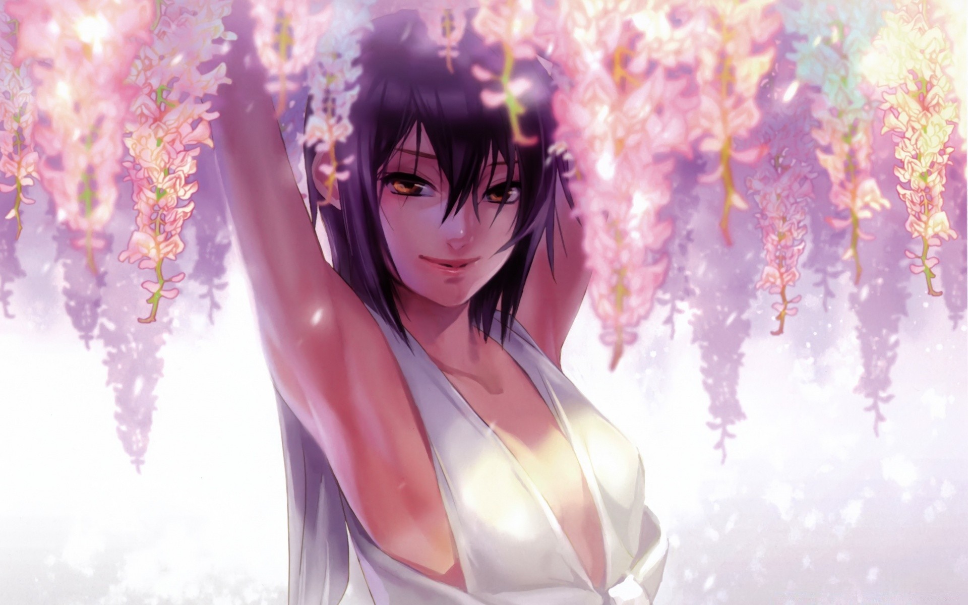 anime woman fashion girl flower portrait summer nature art blur beautiful bright pretty glamour