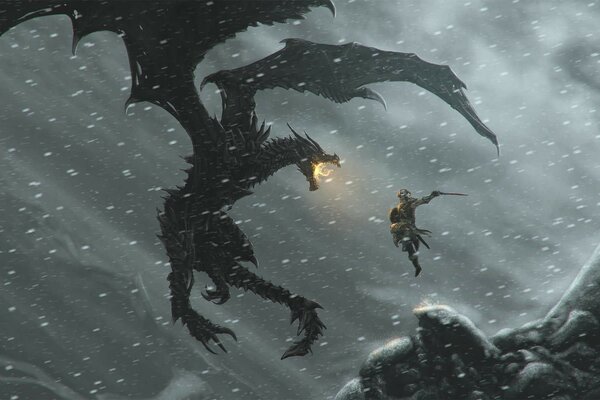 Bataille avec un dragon. Tempête de neige