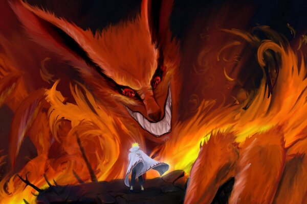 Fox in the form of a flame in the anime style