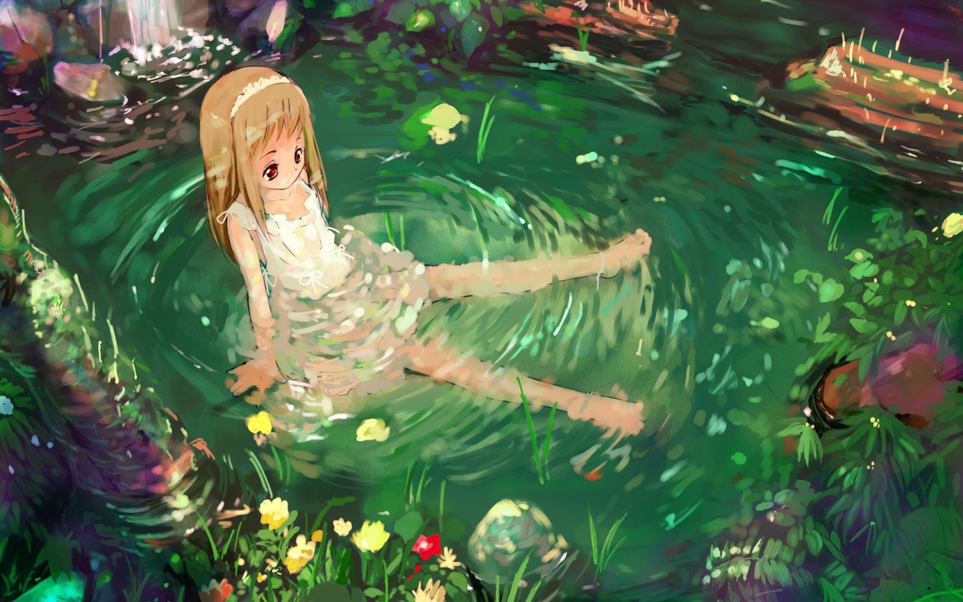 anime ein kunst malerei baum wasser vergnügen frau