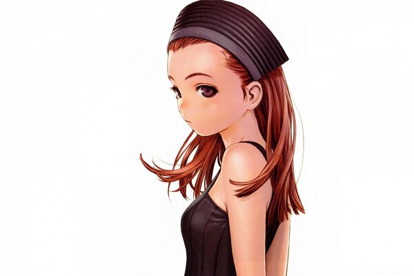 Portrait of a long-haired girl in anime style, in a black dress and headdress