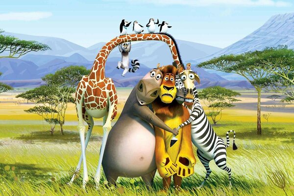 Cartoon Madagascar Heroes dans la savane