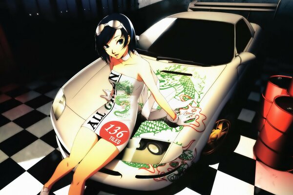 Anime mujer en coche pintado