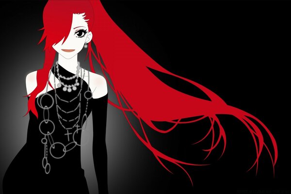 A girl with red hair on a dark background