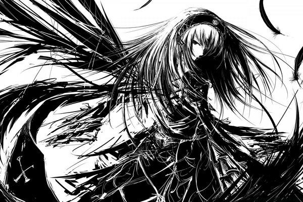 Abstraction of anime girls in black lines