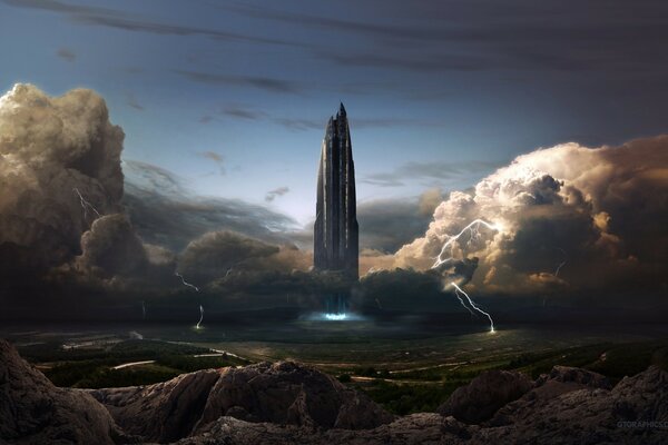 Futuristic storm storm landscape