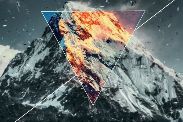 Colored abstract triangle on a mountain background