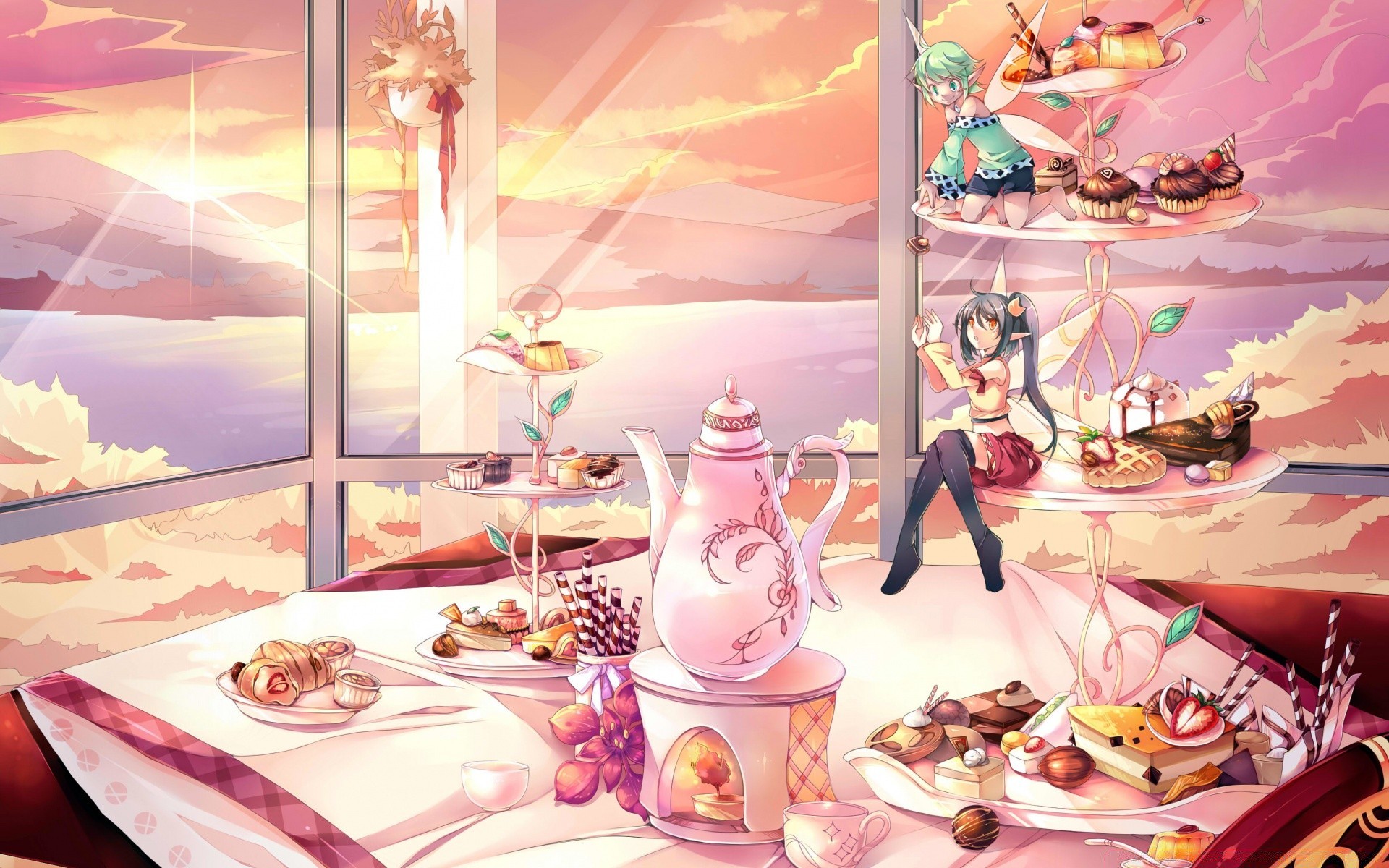 Anime dishes on the table wallpaper