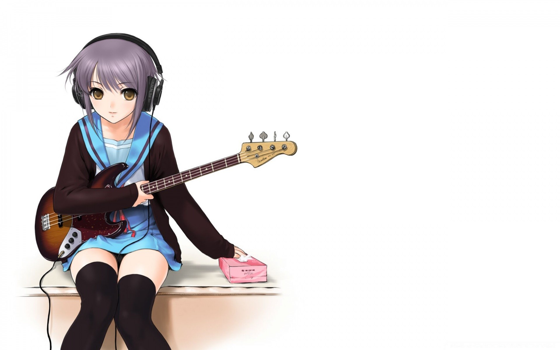 anime femme guitare isolé musique instrument jeune