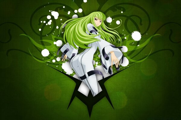 Anime illustration of a woman on a green background