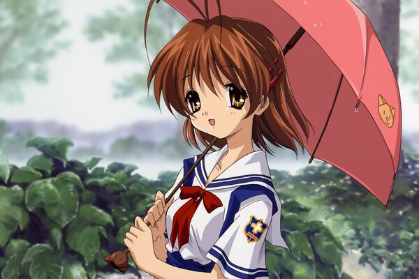 Anime fille sous le parapluie