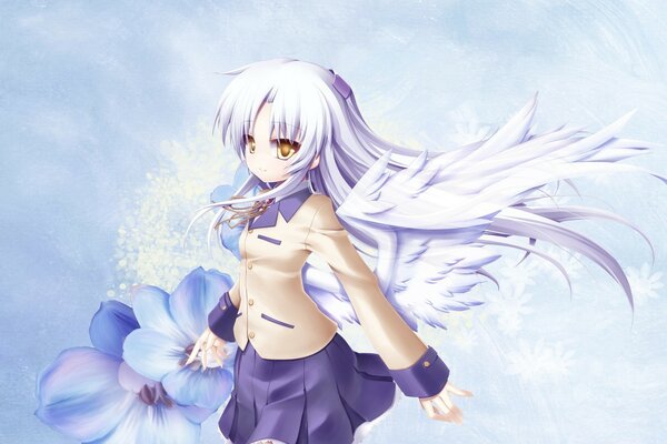 Chica anime y flores azules