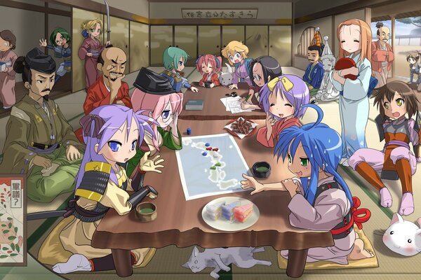 Anime children sitting at the table