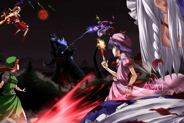 Anime-style girls in battle