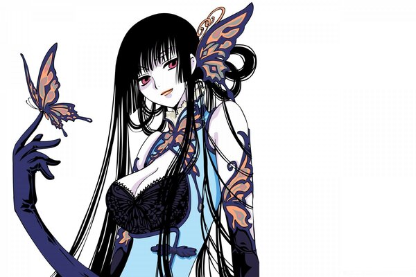 Anime mujer con tatuaje de mariposa