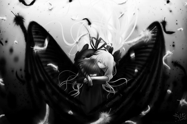 Black and white anime portrait