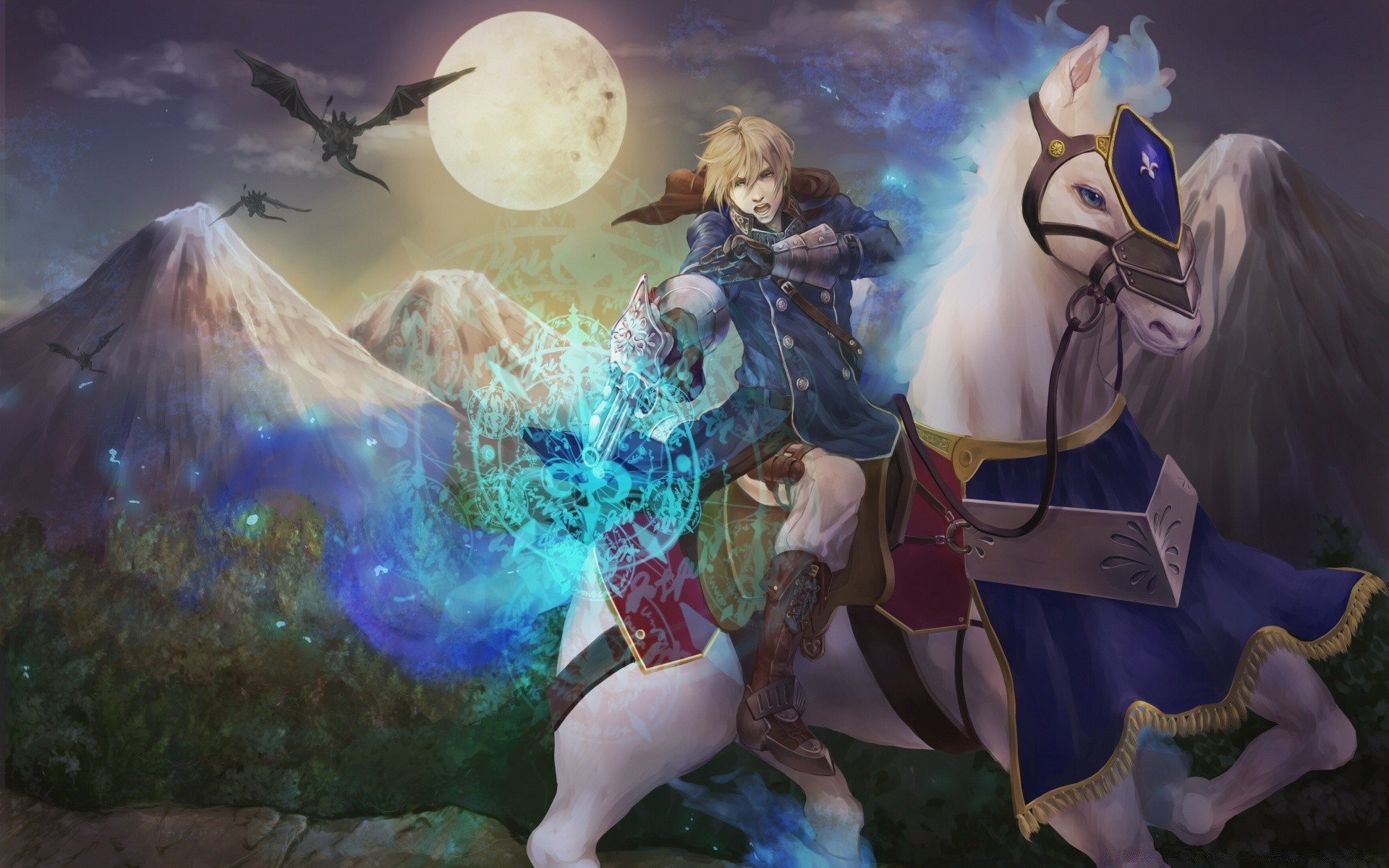 anime art magic fantasy moon