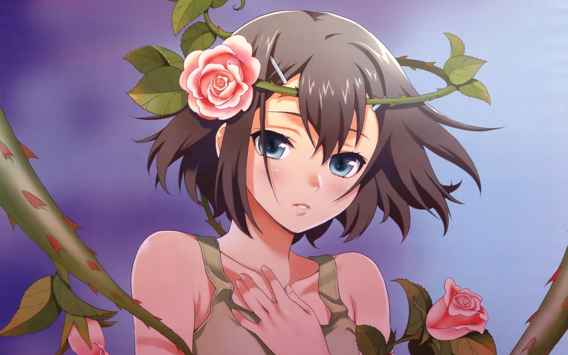 anime hermosa chica flor ilustración mujer naturaleza amor romántico joven escritorio flora hoja gráfico verano rosa romance boceto