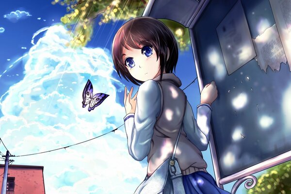 Ilustración de una chica de anime con una mariposa