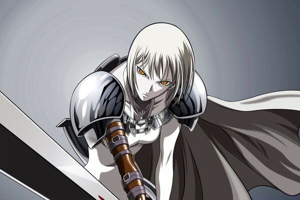 Anime blonde with a sword in his hands