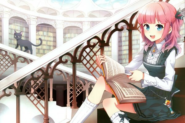 Illustration of an anime girl with a book