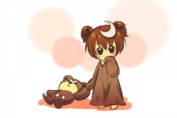 Anime girl in a nightie with a teddy bear