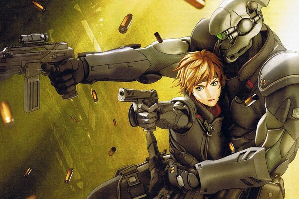 Ilustração de personagens de anime com armas