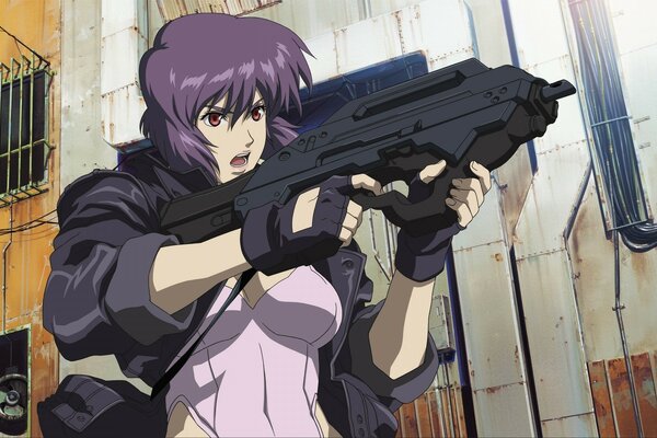 Anime strong girl with a gun