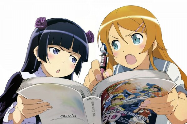 Two girls reading a magazine