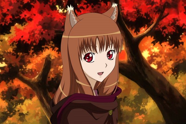 Anime Mädchen im Herbstwald