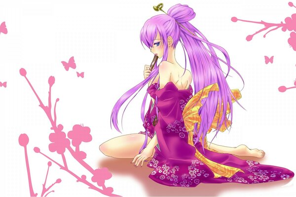 Anime girl en robe pourpre