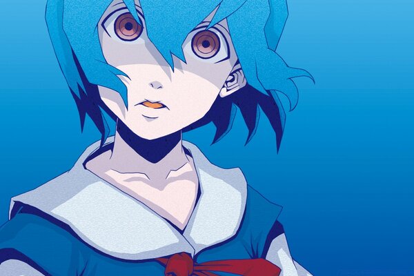 Anime. Ilustración. Fondo azul