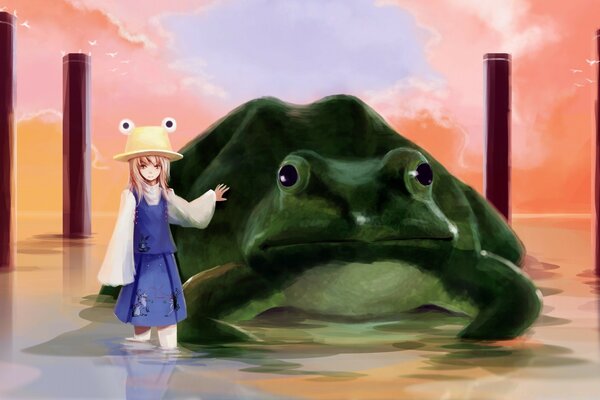 Ein Mädchen und ein Frosch. Anime-Hintergrund