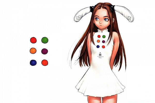 Anime. Chica en vestido blanco con orejas largas blancas