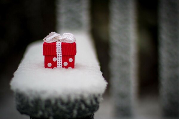 A small gift on a snowy stump