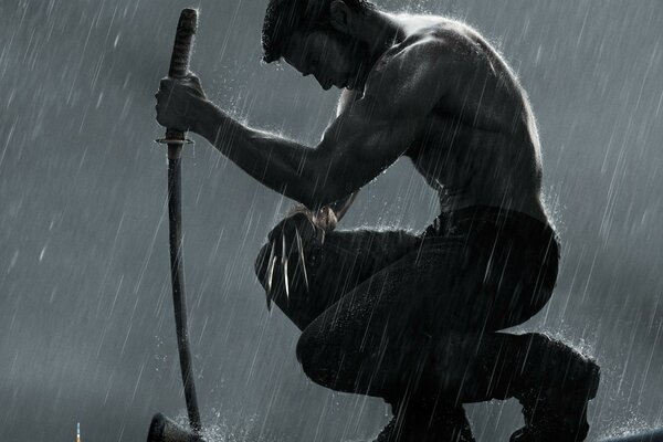 Der Comic-Film Wolverine im Regen