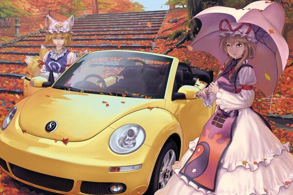 Girl with a car from anime