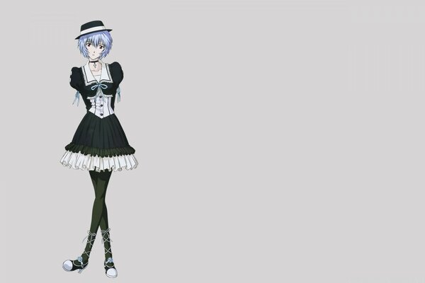 Anime girl en uniforme sur fond gris