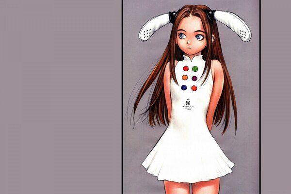 Anime drawing. A girl in a white dress