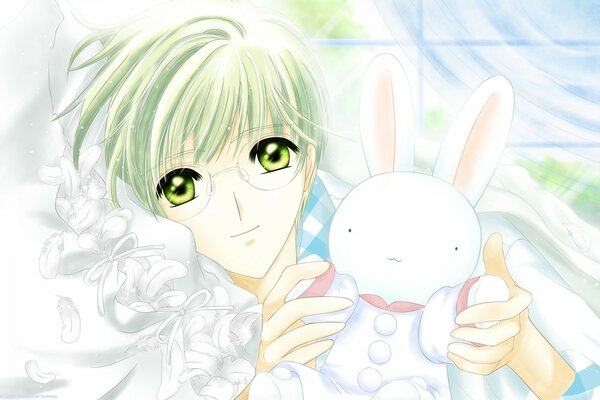 Cute guy with a bunny from anime