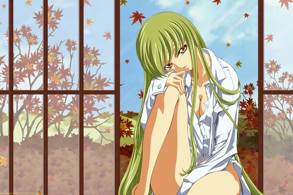 Illustration anime d une jeune fille aux cheveux verts en chemise