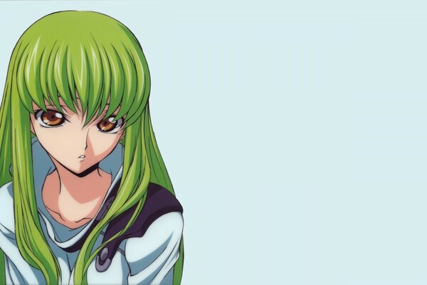 Anime. Menina com cabelo verde